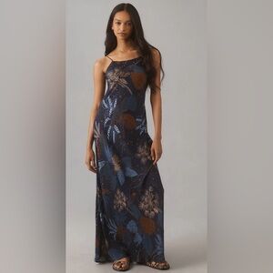 NWT FARM RIO Night Jungle Printed Satin Maxi Dress - XS